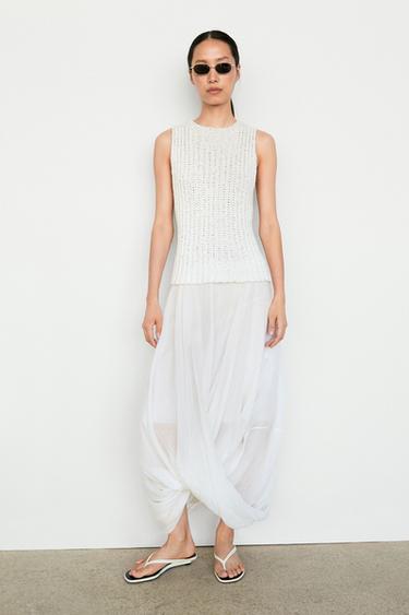 Top punto estructura con algodón - Blanco de Zara
