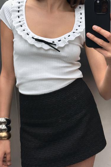 ROMANTIC RIBBED T-SHIRT - White by Zara - Image 1