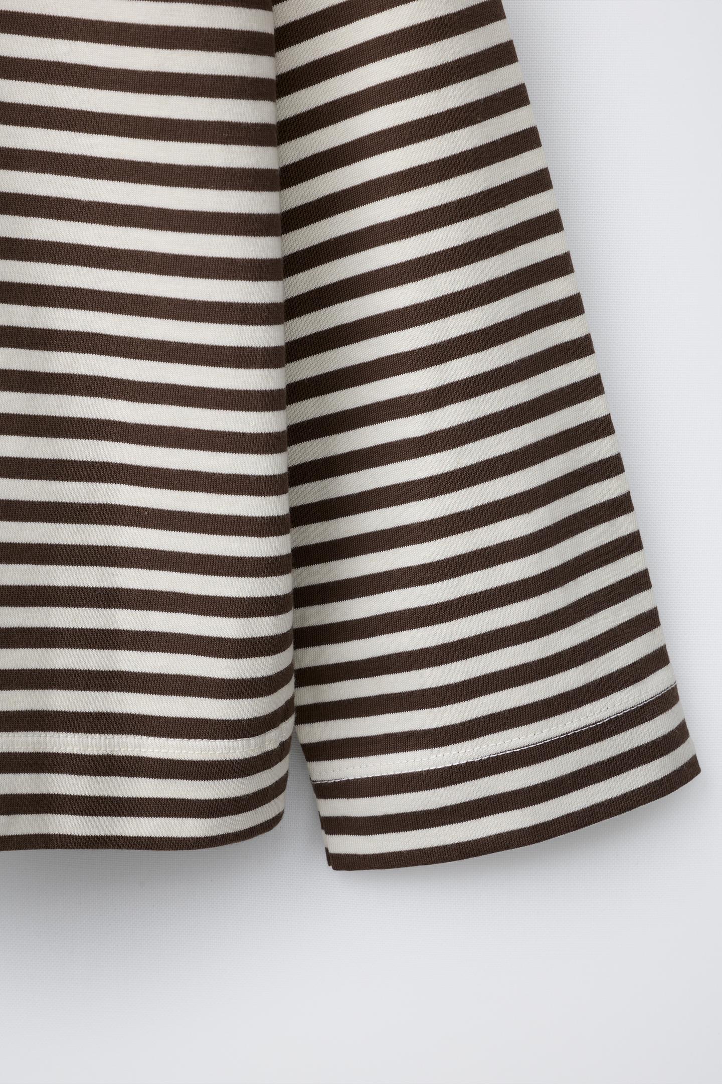 Детская футболка Zara Striped Text, цвет: Коричневый / Экрю — фото 4