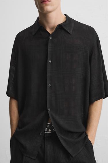 CHEMISE JACQUARD À CARREAUX - Noir de Zara - Image 4