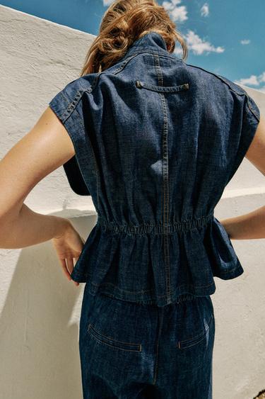 GILET AVEC TAILLE ÉLASTIQUE EN LIN - Indigo de Zara - Image 3