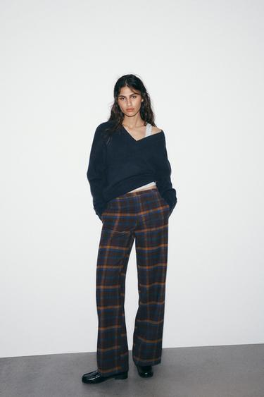 CHECK WOOL TROUSERS - Burgundy by Zara