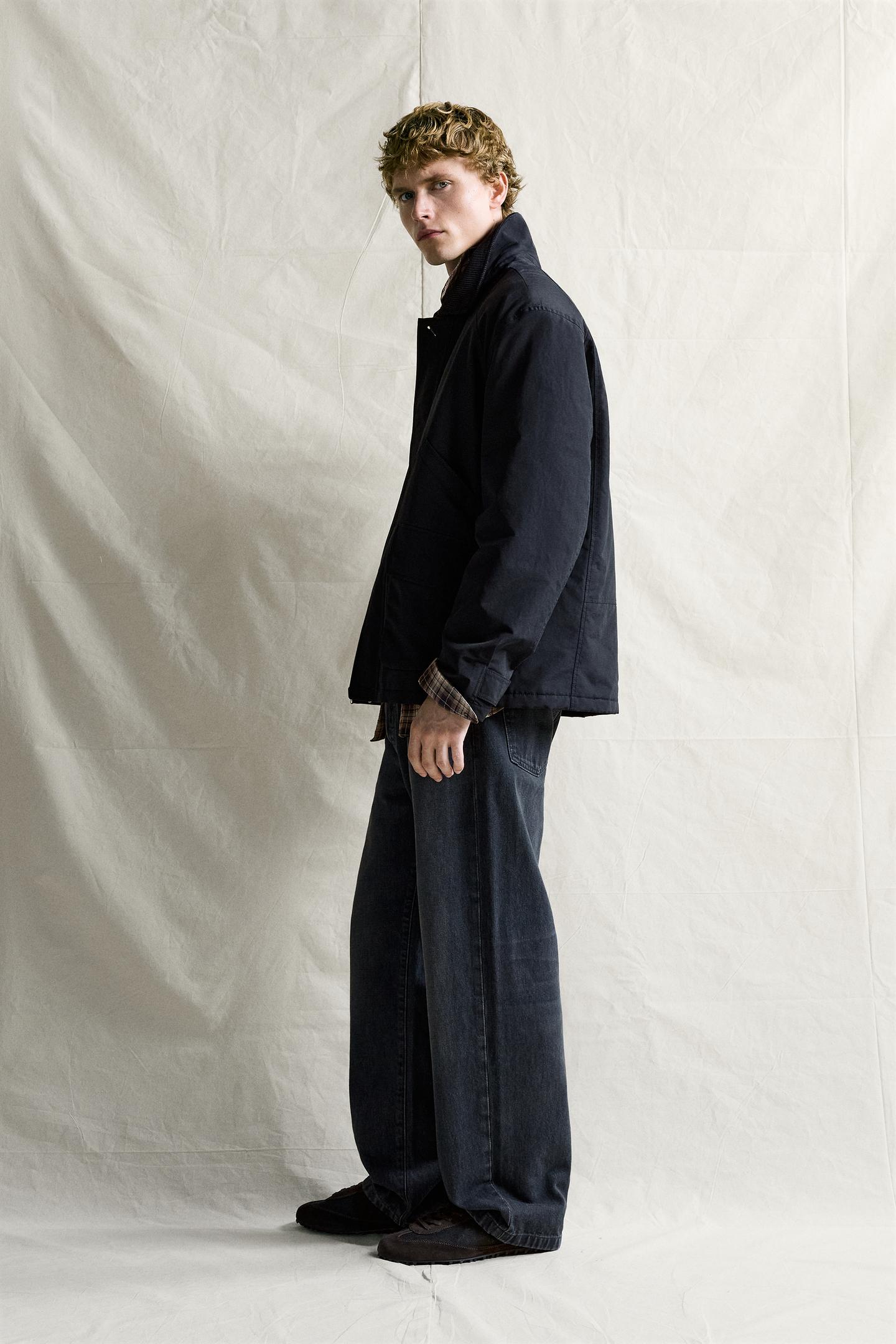 Мужская куртка Zara Regular-Fit Jacket with Contrast Collar, цвет: Тёмный тёмно-синий — фото 4