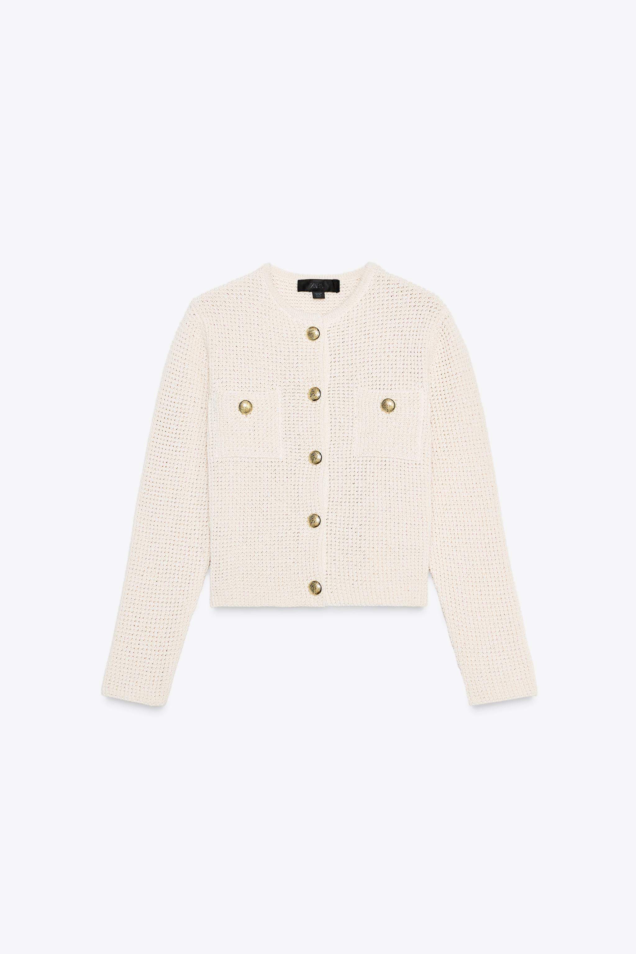 ゴールドボタン ニット カーディガン - エクリュ | ZARA Japan