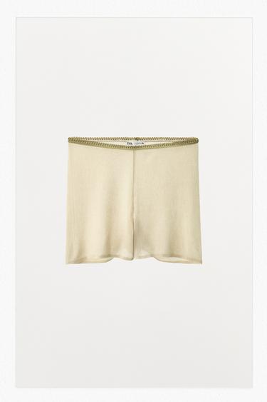Zaras STICKADE SHORTS MED KOMBINATION - Förgylld