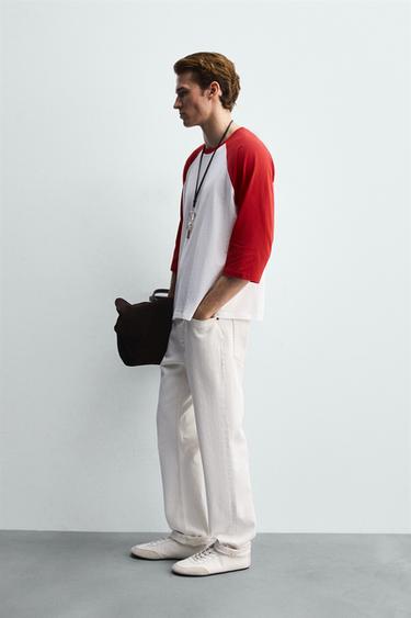 COLOUR BLOCK T-SHIRT - White / Red by Zara - Image 3