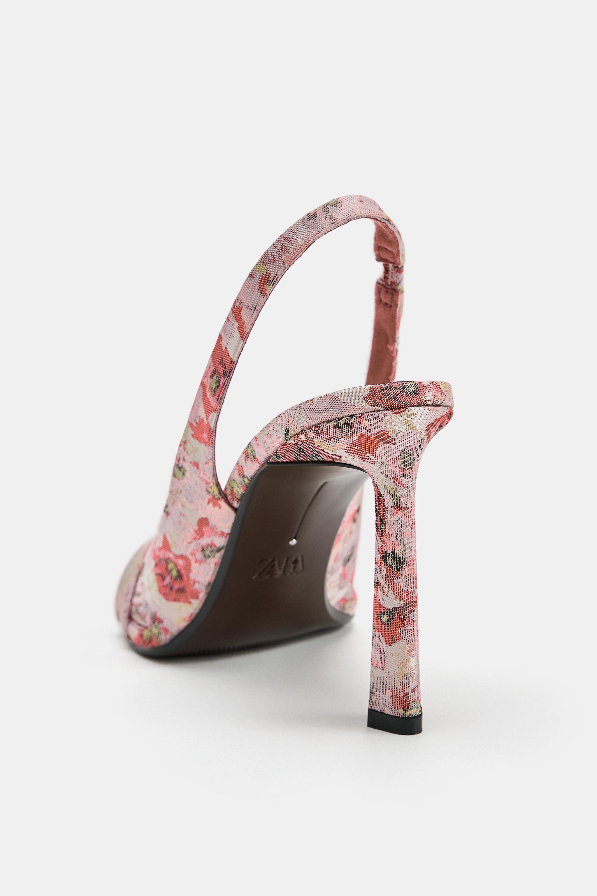 Женские сандалии Zara FLORAL PRINT HEELED SANDALS — фото 4