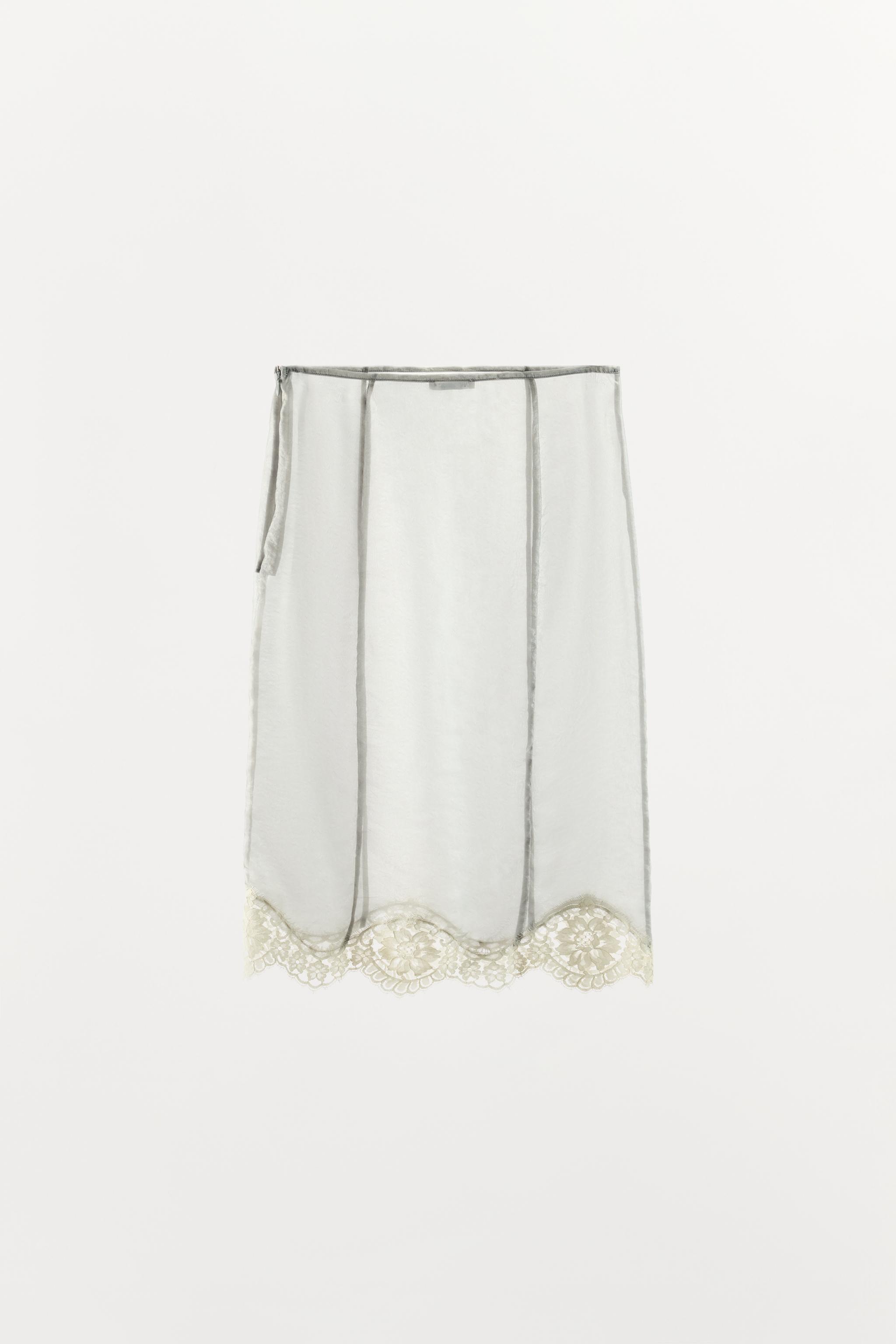 CONTRAST LACE SATIN SKIRT