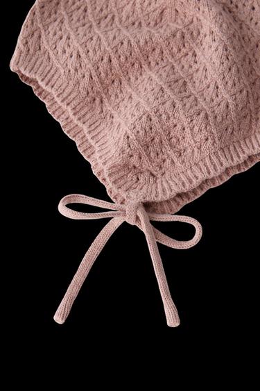 Zara COTTON SILK KNIT BONNET - Pink