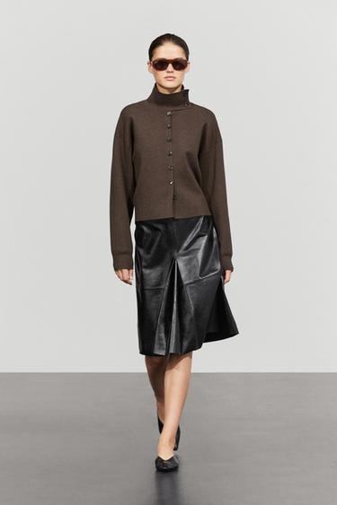 Cardigan en maille à col travaillé - Marron chocolat de Zara