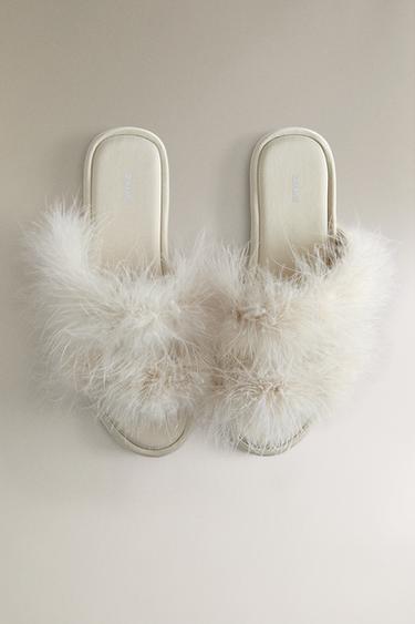 CHAUSSONS OUVERTS PLUMES - Beige de Zara - Image 2