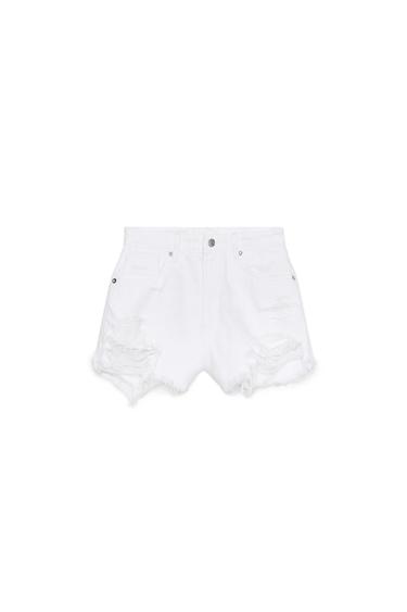 Zara MID-RISE DENIM SHORTS - Oyster-white