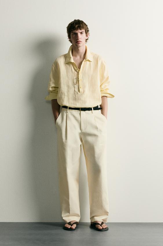 CAMISA POLO 100% LINO - Amarillo pastel de Zara - Imagen 0