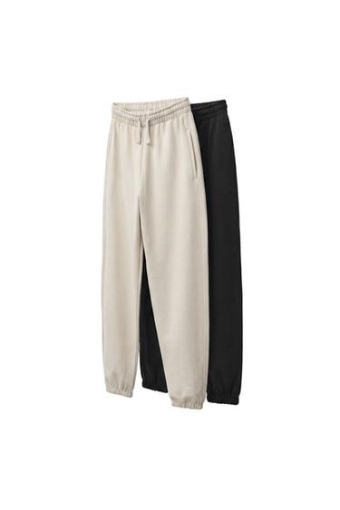 Zara TWO-PACK PLUSH PANTS - Ecru / Black