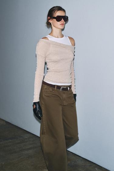 ASYMMETRIC LAYERED-EFFECT T-SHIRT - Sand / Marl by Zara
