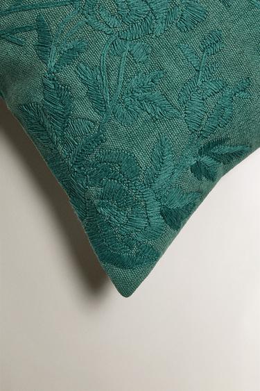 EMBROIDERED CUSHION COVER - Turquoise by Zara - Image 1