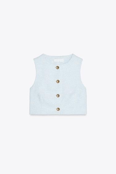 TEXTURED CROPPED WAISTCOAT - Ecru / Blue by Zara