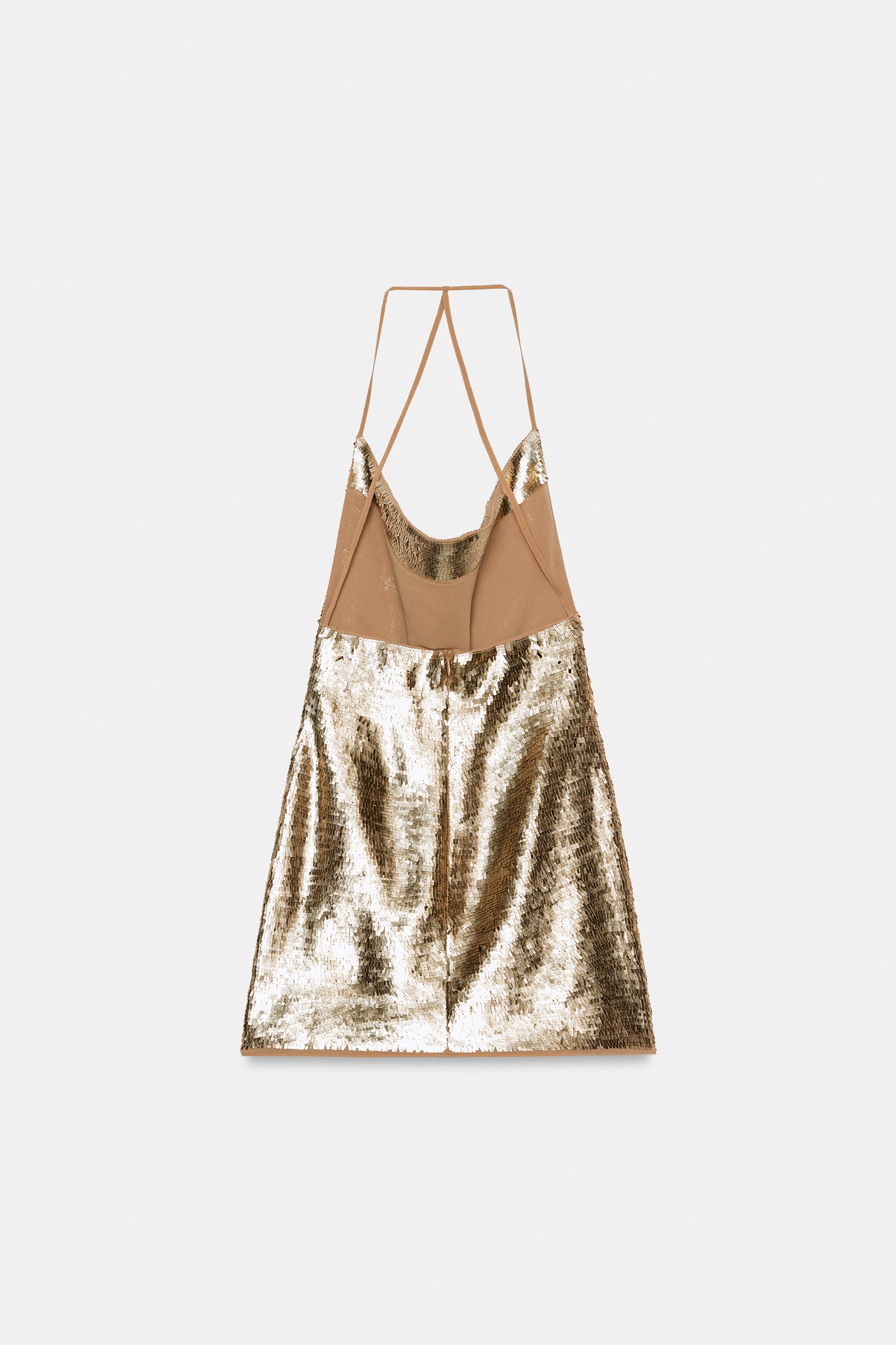 Женские платья Zara SEQUIN DRAPED HALTER MINI DRESS — фото 7