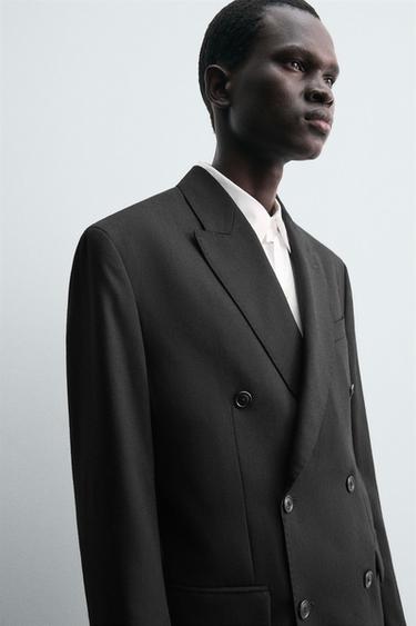 100% WOOL DOUBLE-BREASTED SUIT BLAZER - Black by Zara - Image 6