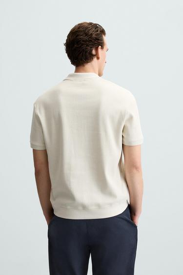 VERTICAL TEXTURED POLO SHIRT - Oyster-white by Zara