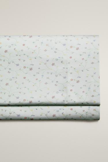 MINI FLORAL PRINT SATEEN FLAT SHEET - Blue / Green by Zara - Image 0
