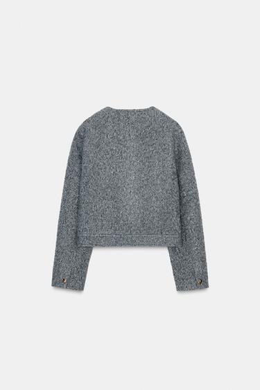 Zara 金色鈕扣圈圈絨夾克 - 灰色