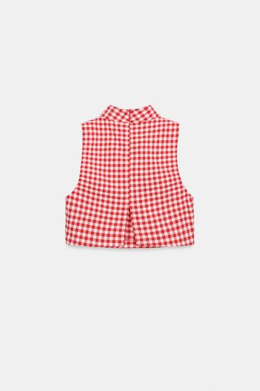 GINGHAM CHECK CROP TOP - Red / White by Zara - Image 3
