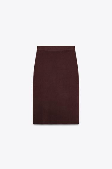 PLAIN KNIT PENCIL SKIRT - Brown by Zara - Image 4