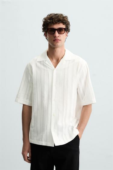 Zara COTTON-VISCOSE JACQUARD SHIRT - White