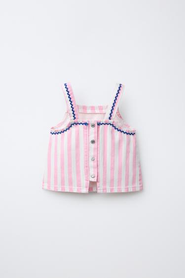 STRIPED TWILL TOP - Pink by Zara - Image 1
