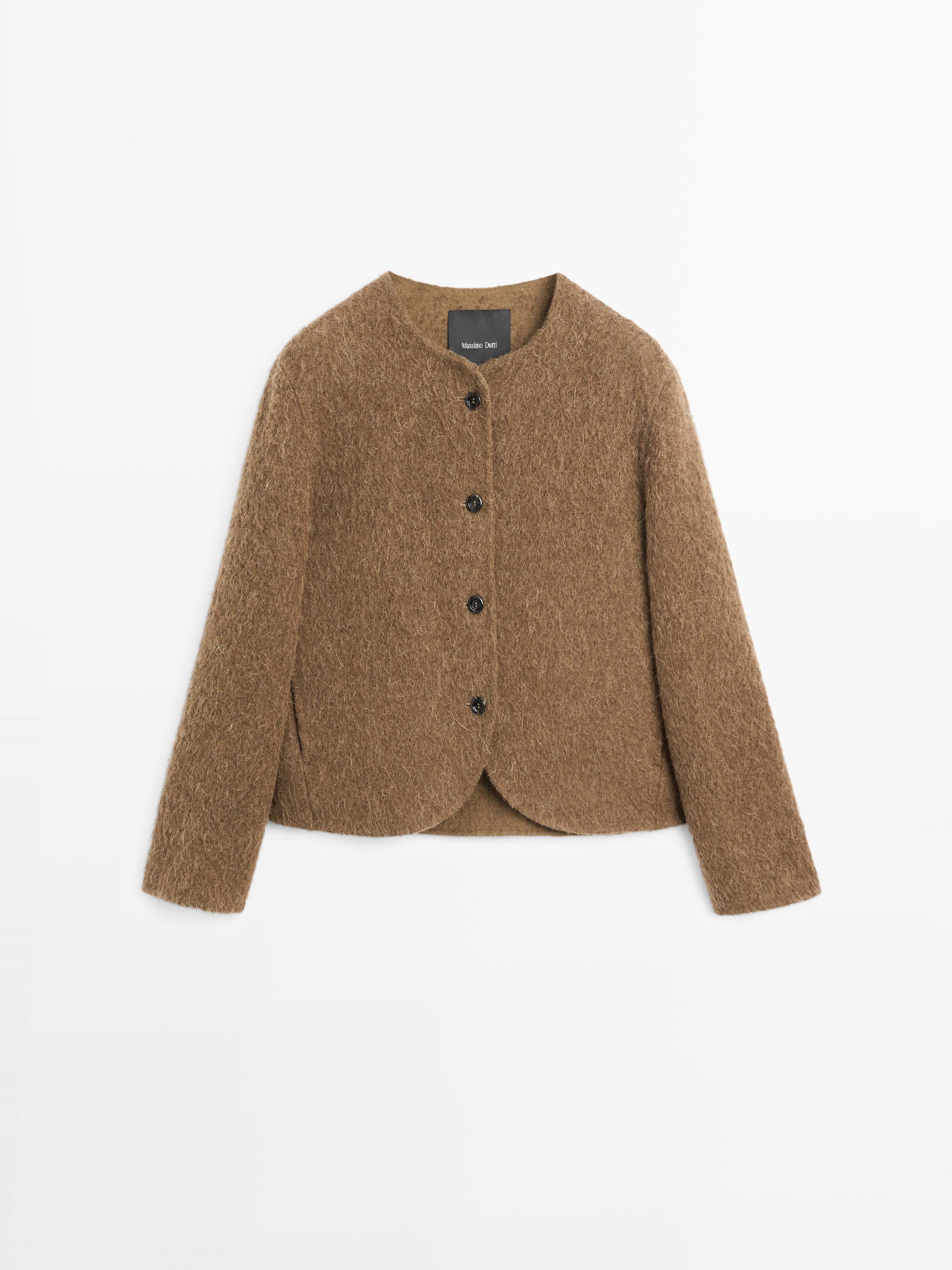 Alpaca wool cardigan with brushed finish