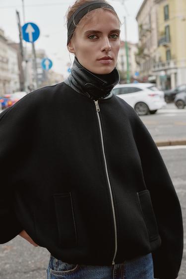 BALLOON BOMBER JACKET WITH CONTRAST WOOL COLLAR - Black by Zara