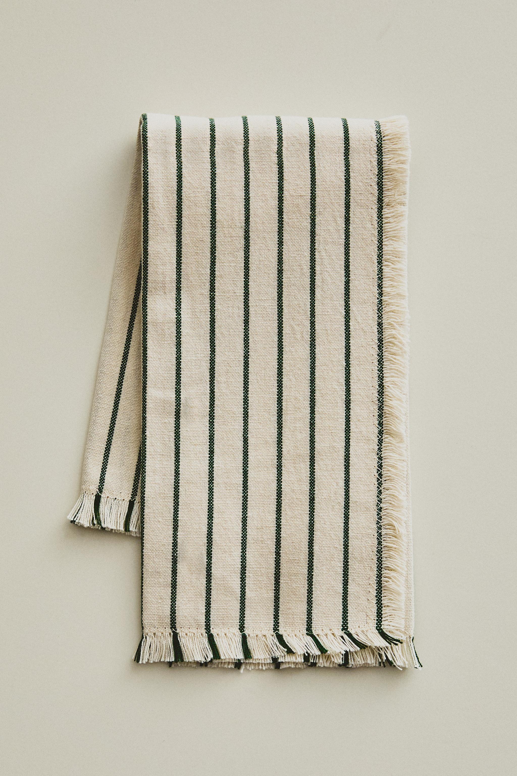 PACK OF STRIPED AND FRINGED NAPKINS (PACK OF 2) — Ecru