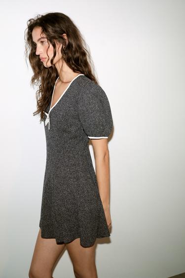 ROBE COURTE À NŒUD - Bleu marine / Blanc de Zara - Image 4