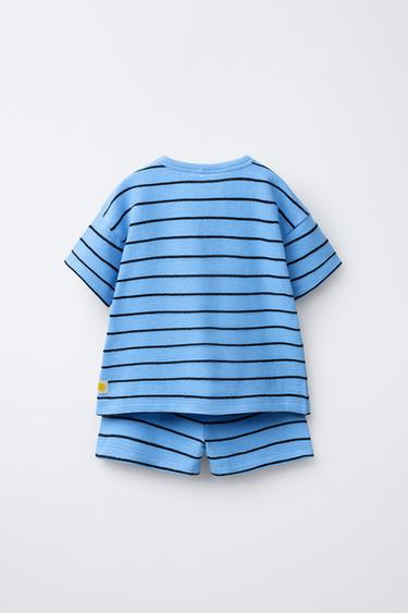 STRIPED JOGGING T-SHIRT AND BERMUDA SHORTS SET - Blue by Zara - Image 1