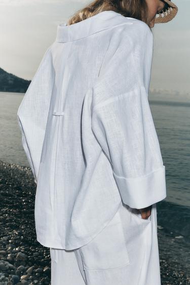 CAMISA MANGA ANCHA CON LINO - Blanco de Zara