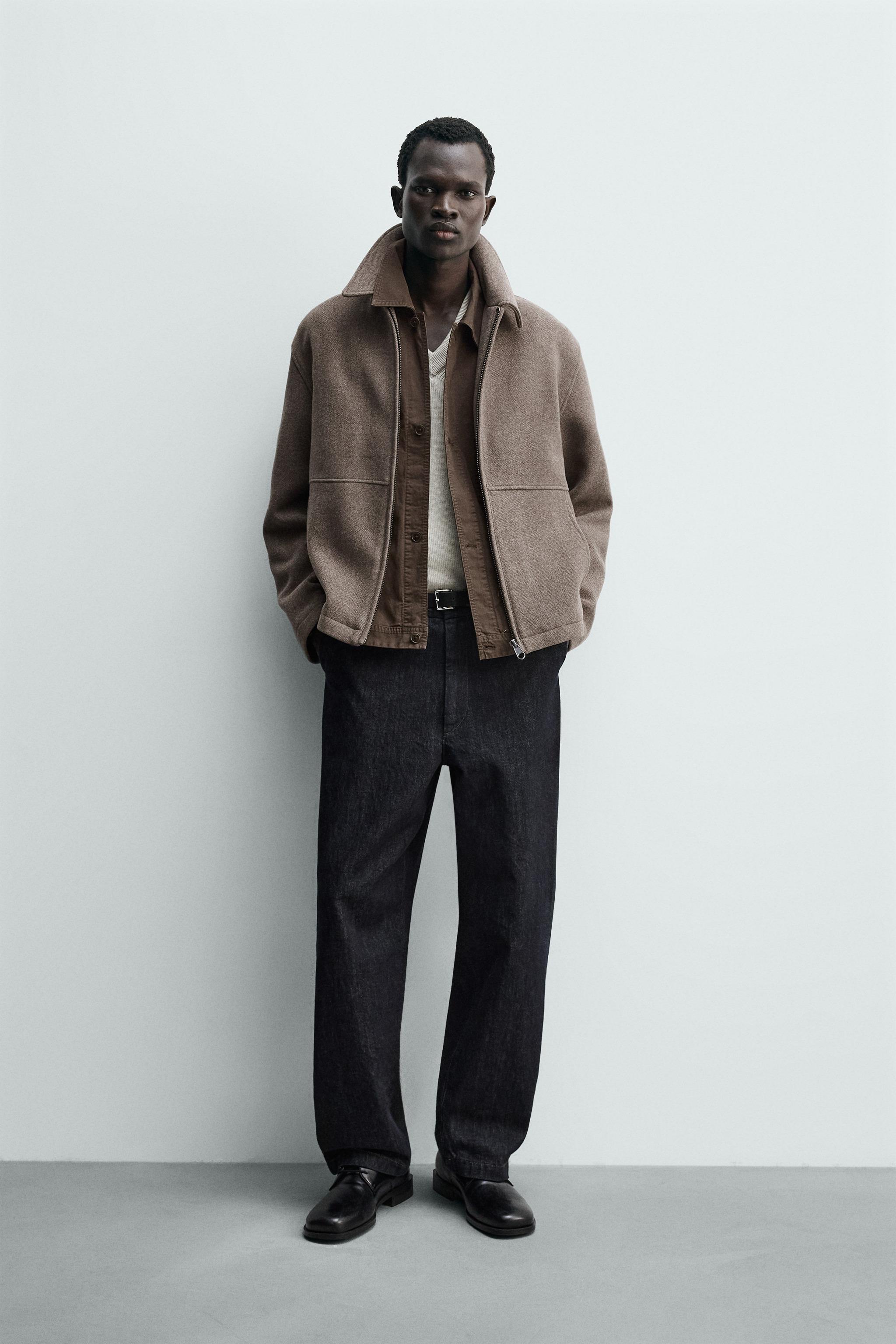 ヘリンボーン織りジップアップジャケット - サンド | ZARA Japan / 日本