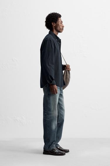 TEXTURED CHAMBRAY SHIRT - Dark navy by Zara - Image 2
