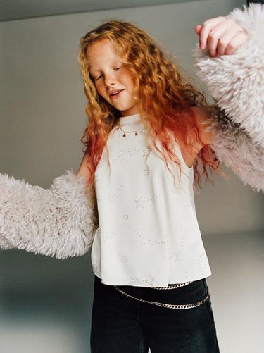 HALTER NECK RHINESTONE TOP - Oyster-white by Zara