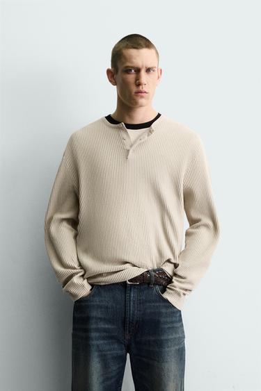 HENLEY NECK TEXTURED JUMPER - Ecru by Zara