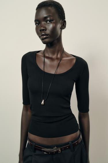 تيشرت RIB رَغْلان - أسود by Zara