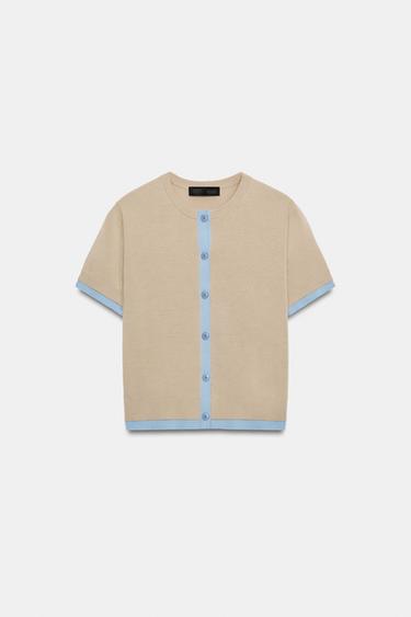 CONTRAST KNIT SHORT SLEEVE JACKET - camel by Zara