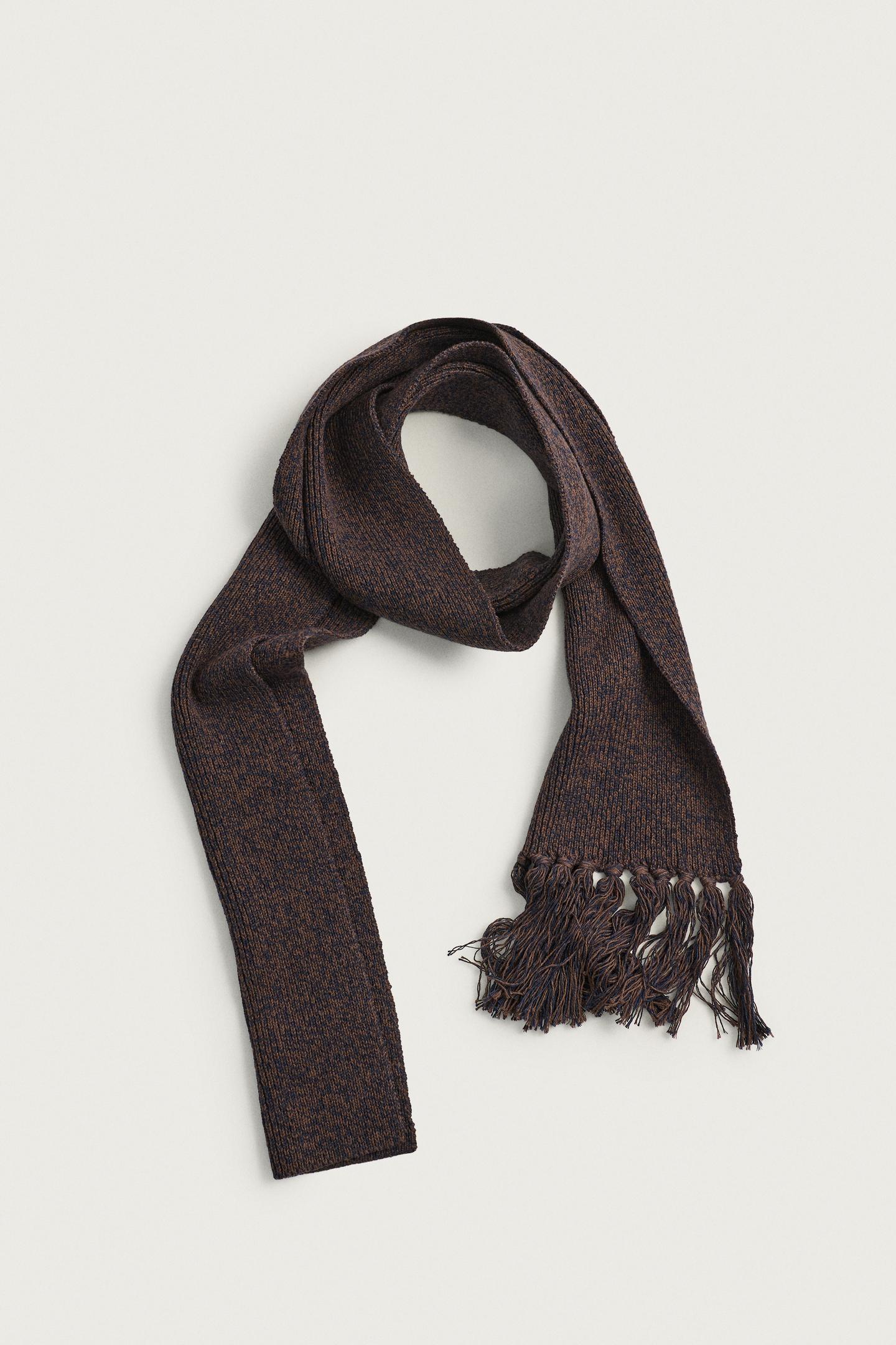 Мужской шарф Zara Cotton-Wool Knit, цвет: Коричневый меланжевый — фото 4