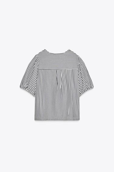 STRIPED BLOUSE WITH TIES - Ecru / Navy by Zara - Image 5