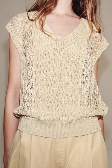 KNIT V-NECK WAISTCOAT TOP - Ecru by Zara - Image 5
