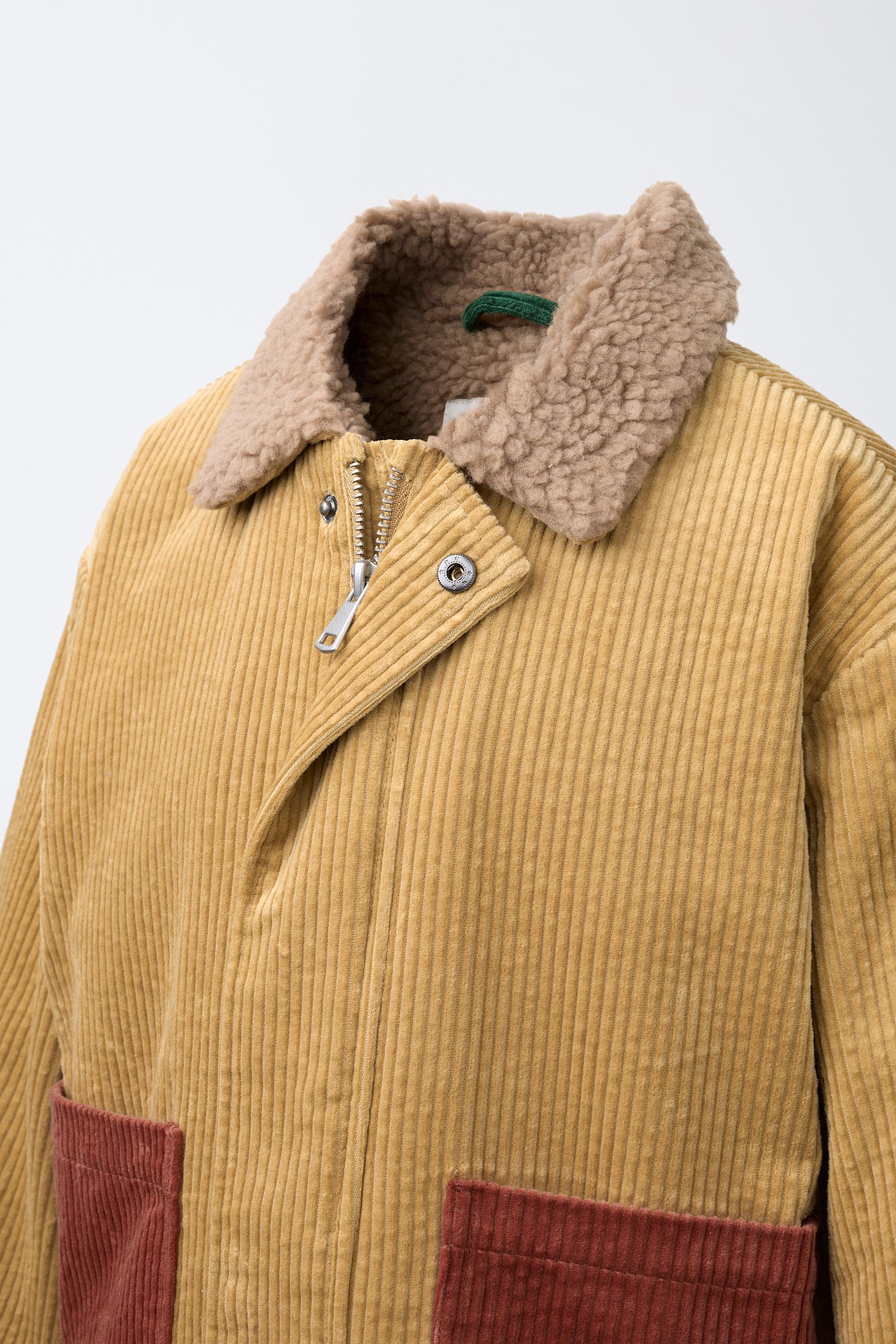 COLORBLOCK CORDUROY JACKET WITH FAUX SHEARLING - Mustard | ZARA Turkey