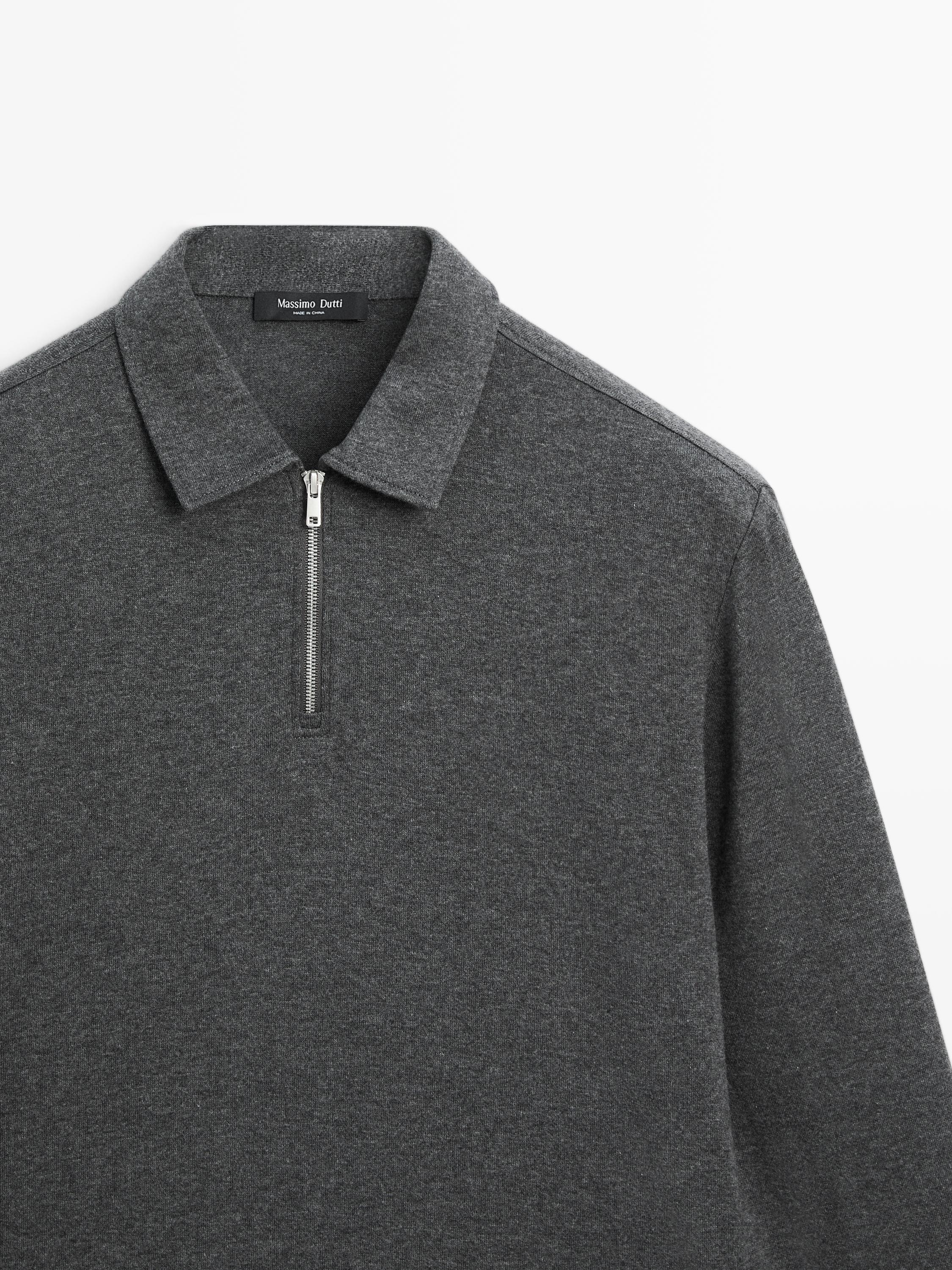 Long sleeve polo shirt with zip-up collar