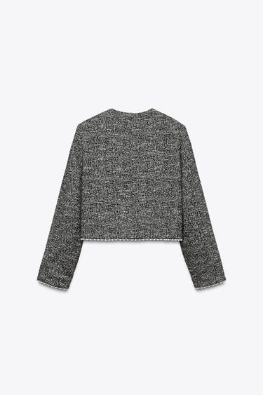 SHORT TEXTURED JACKET WITH FAUX PEARLS - Black / White by Zara - Image 1