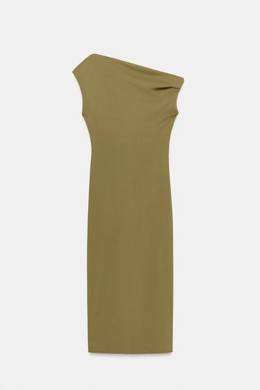 Zara ASYMMETRIC MIDI DRESS - Olive green