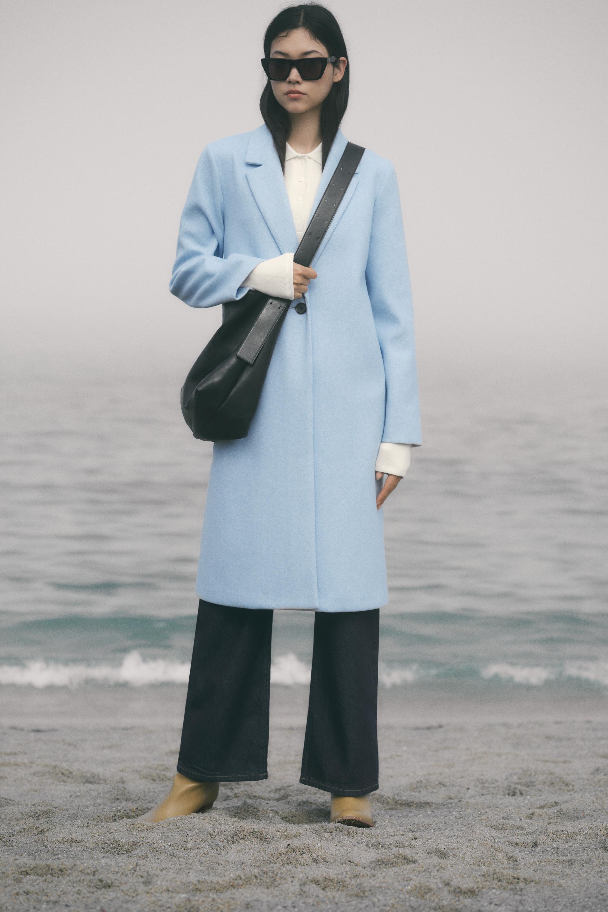 Light blue coat zara best sale